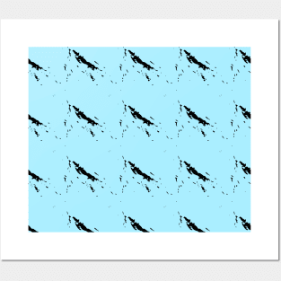 Black waves on a blue background, sea, water Posters and Art